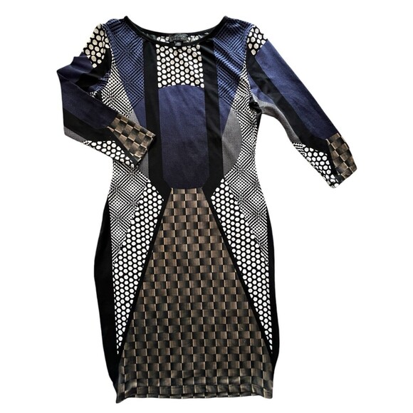 Topshop Dresses & Skirts - TopShop Abstract Multicolored Print Body Con Dress 3/4 Length Sleeve Size 10
